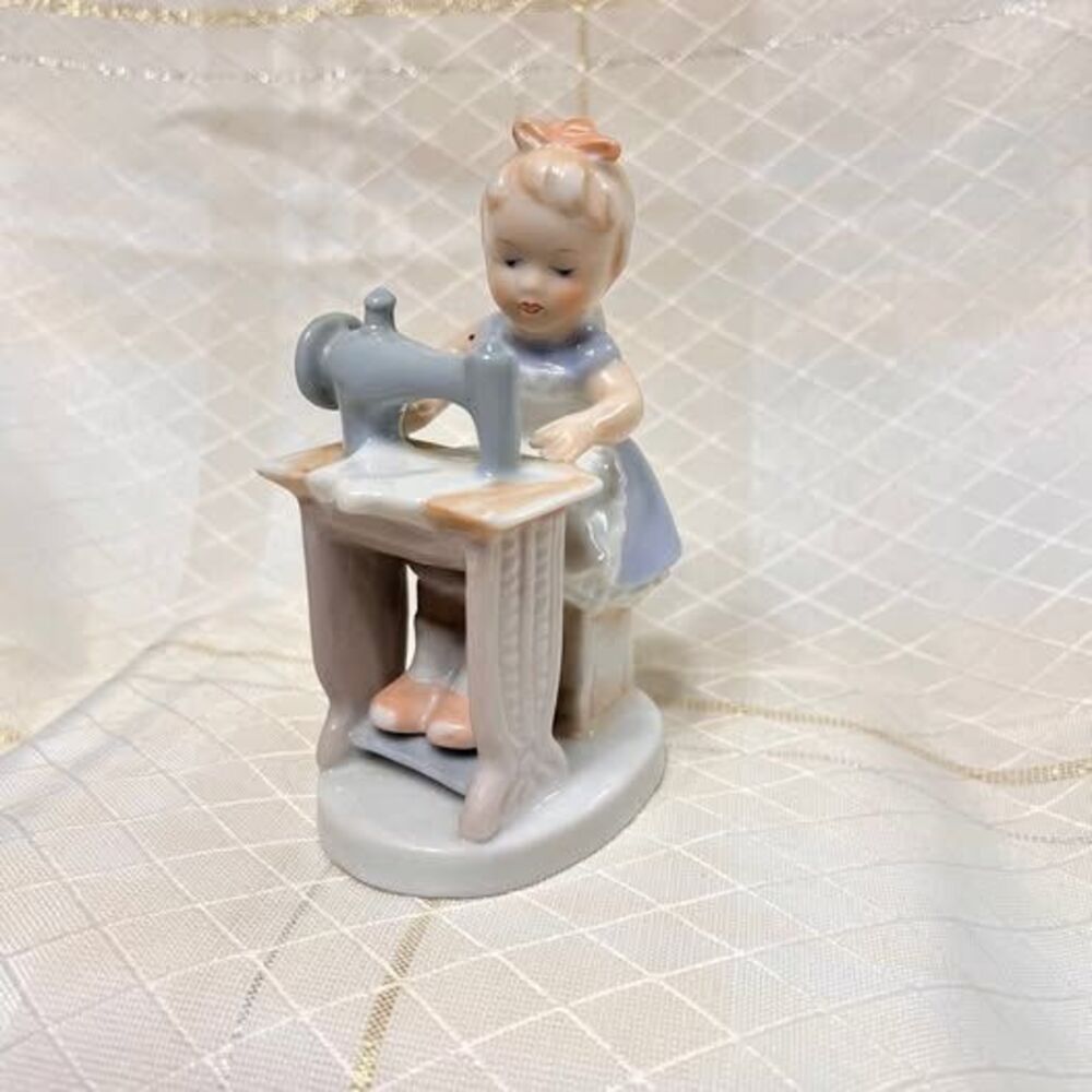 LIPPER and MANN Vintage Girl Sewing Figurine, Lipper Porcelain Figurine